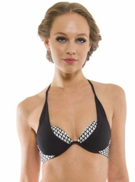 Aquarella Endless Black And Checkered Padded Halter Top And Cheeky Side Tie Atomic Brazilian Swimwear Swimsuit Set - Image 3