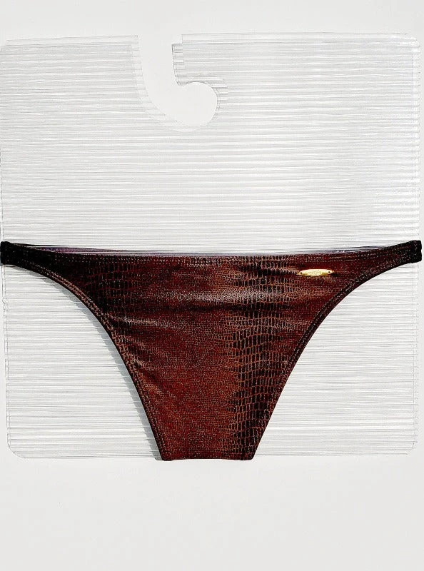 Brown Alligator Embossed Print Cheeky Bikini - Image 4
