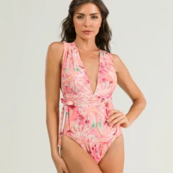 Leblon Way Print Leti Plunge One Piece Swimsuit Swimwear