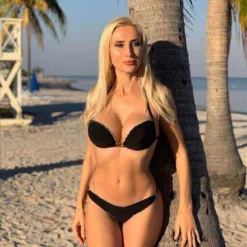 Corpo Bonito Black W/ White Stitch JOA Brazilian Bikini Set