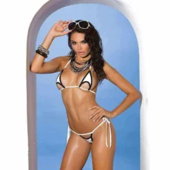 Extreme Micro White W/ Black Triangle Top & G-String Thong Bikini