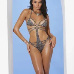 Elegant Moments 82155 Extreme Micro Leopard G-String Thong Monokini Swimsuit