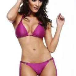 Guria Samba Shiny Fuchsia Bikini With Triangle Top And Fringe Brazilian Bottom