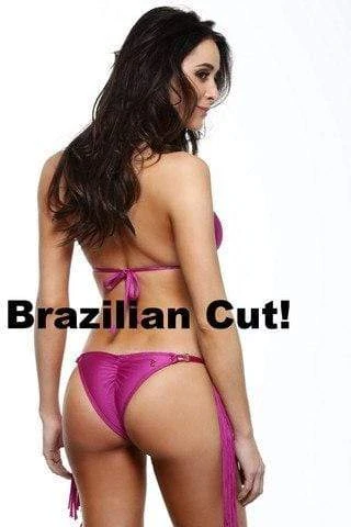 Guria Samba Shiny Fuchsia Bikini With Triangle Top And Fringe Brazilian Bottom - Image 2