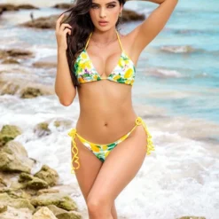 Citrus Print Reversible & Mutli Way Triangle Top & Tie Side Thong Swimsuit