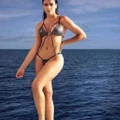 Gray Adjustable Strap Triangle Top Monokini Swimwear