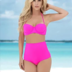Mapale Hot Pink High Waist Bottom Bikini Swimwear Separates (Black Also Available)