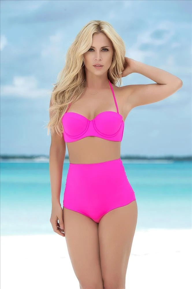 Mapale Hot Pink High Waist Bottom Bikini Swimwear Separates (Black Also Available)