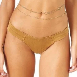 Montce Swim Tan Faux Suede Uno Swimsuit Swimwear Bottom
