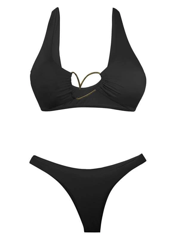 Liliana Montoya Bikini Top Heart Black Shiny Top & Bottom Bikini Swimwear Set - Image 2