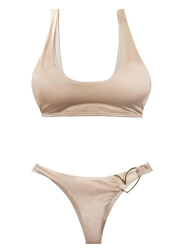 Liliana Montoya Nude Bikini Bottom Heart Shiny Top & Bottom Bikini Swimwear Set - Image 3