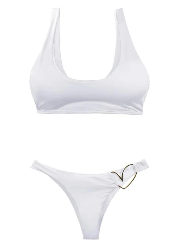 Liliana Montoya White Bikini Heart Shiny Bottom Bikini Swimwear Separate - Image 4