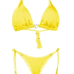 Liliana Montoya Yellow Bikini Marinera Shiny Tops & Bottom Bikini Swimwear Set