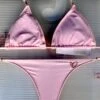 Liliana Montoya Swim Bikini Brasilerita Pink W/ White Polka Dot Print Triangle Top & Micro Thong Bottom