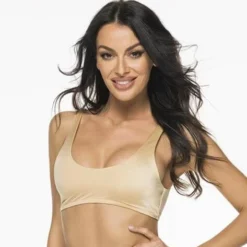 Liliana Montoya Gold Shiny Sport Top Bikini Swimwear Separate