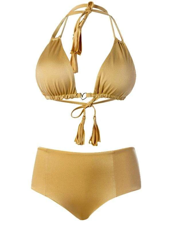 Liliana Montoya GAiA BIkini Gold Triangle Top & High Waist Bottom Set