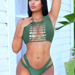 OMG Swimwear Green Shredded Top & Cheeky Bottom Set