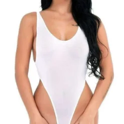 White Sheer Extreme High Thigh Cut Thong One Piece Swimsuit Swimwear (Black Also Available)