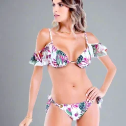 Sicilia Floral Ruffle Triangle Top & Side Tie Cheeky Bottom Set
