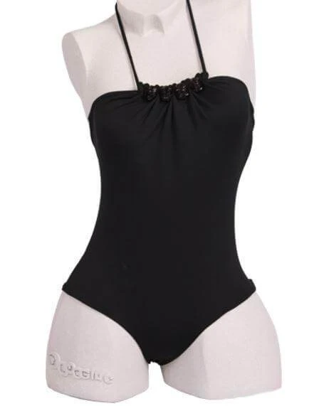 Thaikila Black Drops One Piece W/ Beaded Trims Swimwear Swimsuit - Image 5