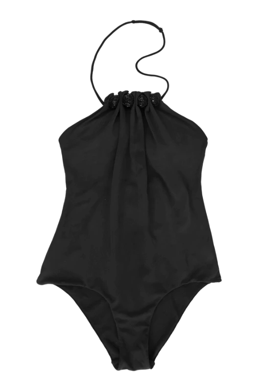 Thaikila Black Drops One Piece W/ Beaded Trims Swimwear Swimsuit - Image 3